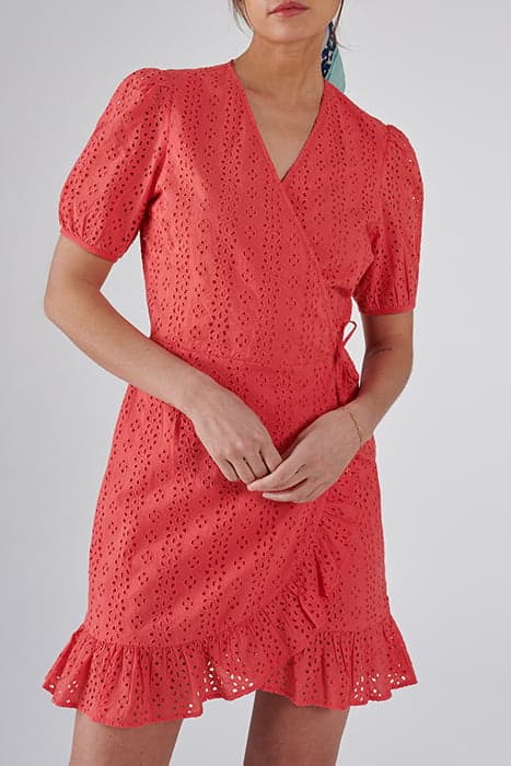 PINK EYELET EMBROIDERY WRAP DRESS by ICODE