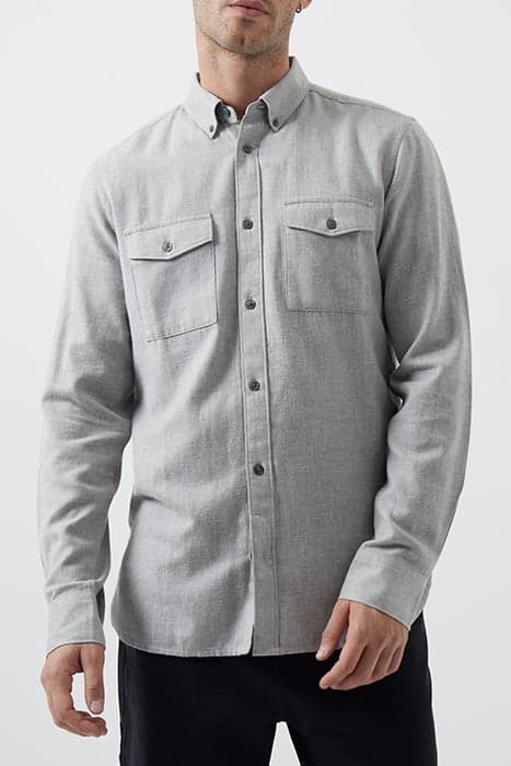 2 POCKET FLANNEL LONG SLEEVE SHIRT LIGHT GREY MELANGE by French Connection