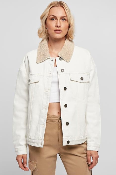 LADIES OVERSIZED SHERPA DENIM JACKET OFFWHITE RAW by Urban Classics