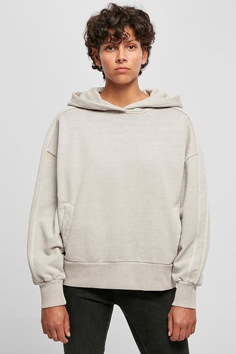 LADIES HEAVY TERRY GARMENT DYE HOODY WARMGREY by Urban Classics