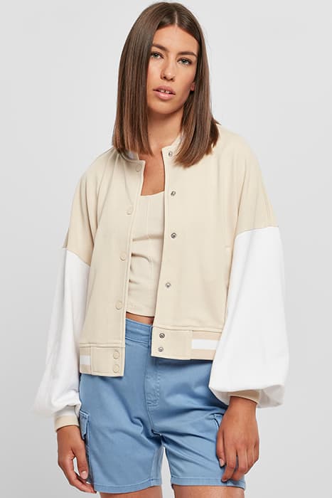 LADIES OVERSIZED 2 TONE COLLEGE TERRY JACKET SOFTSEAGRASS/WH by Urban Classics