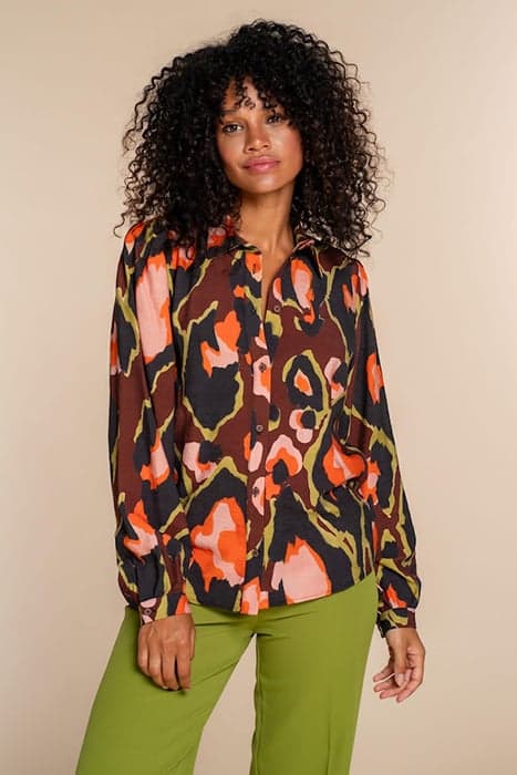 BLOUSE BROWN/LIME COMBI by Geisha