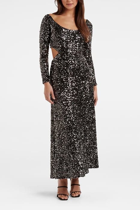 SEQUIN DRESSI CUT OUT BACK MID BLACK by Forever New