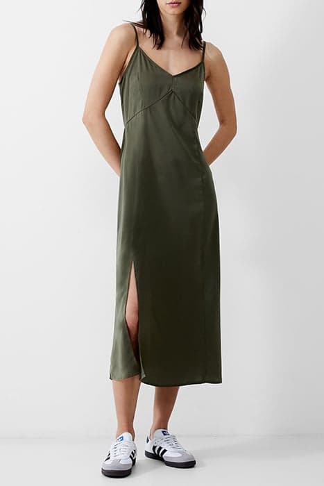 SATIN SLIP DRESS LONG KHAKI by French Connection