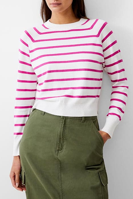 CORE RAGLAN STRIPE CREW IVORY/WILD ROSA by French Connection