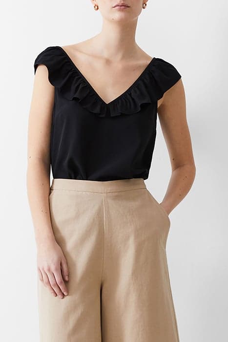 FRILL S/LESS CREPE LIGHT TOP BLACK by French Connection