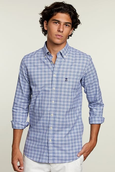 CUSTOM FIT CHECKED SHIRT WITH POCKET BLUE by River Woods