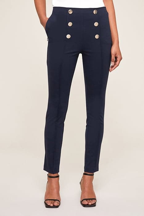 HIGH-WAISTED SLIM TROUSERS WITH BUTTON FEATURE BLUE by Motivi