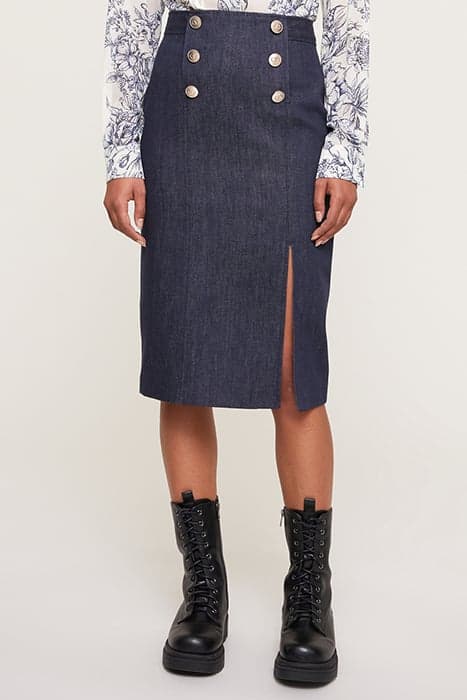 BUTTON FEATURE MIDI DENIM SKIRT BLUE by Motivi