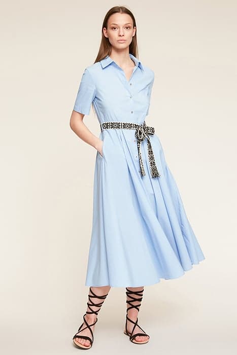 CHEMISIER DRESS WITH GROSGRAIN BELT LIGHT BLUE by Motivi