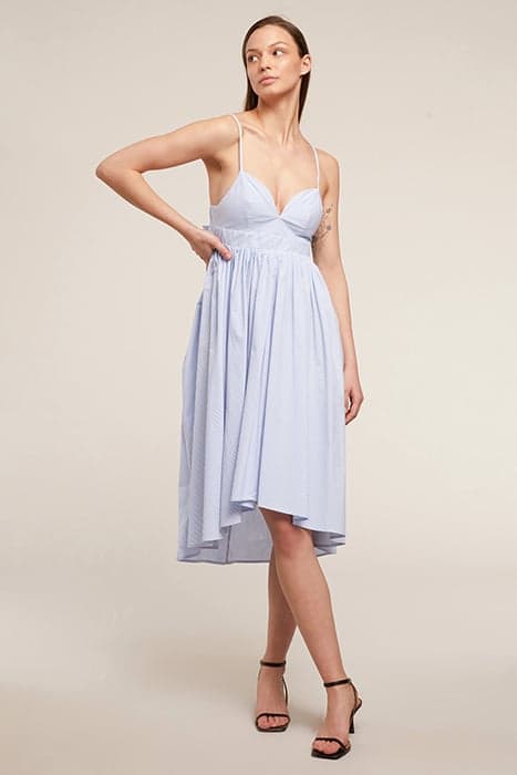 STRIPED POPLIN SUMMER MIDI DRESS LIGHT BLUE by Motivi