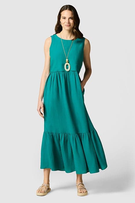 LONG LINEN BLEND DRESS OCEAN GREEN by Oltre