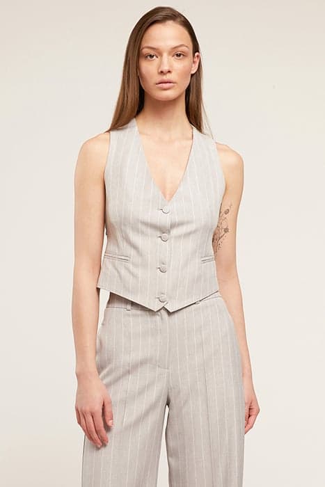 PINSTRIPED WAISTCOAT WITH CROSSOVER FEATURE GREY by Motivi