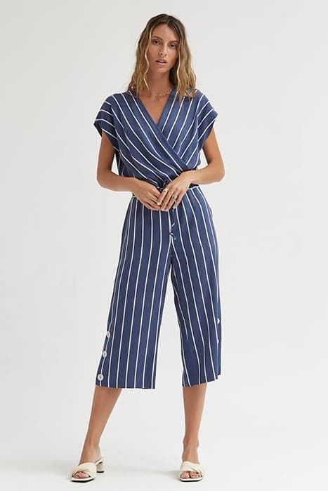 PINSTRIPE TENCEL CROPPED JUMPSUIT NAVY by OKY