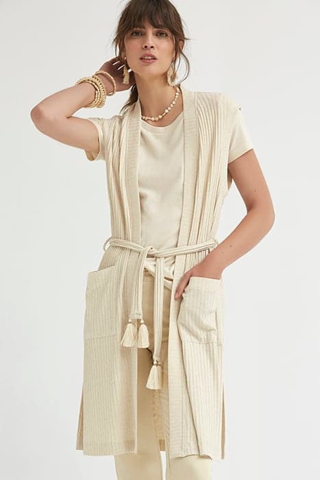 RECYCLED RIBBED KNIT LONG VEST BEIGE by OKY