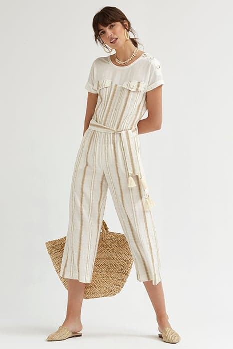 ETHNIC STRIPE FLAP JUMPSUIT BEIGE by OKY