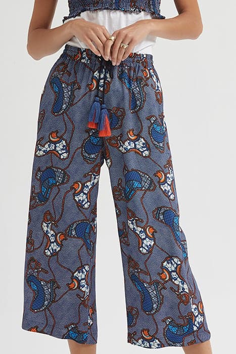 MAROCAIN CREPE LION PRINT CULOTTE TROUSERS WITH POCKETS BLUE by OKY