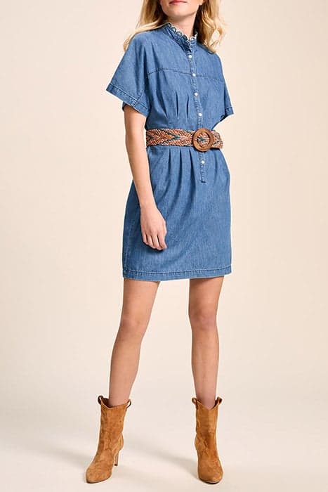 ROSELIA - MEDIUM WASH DENIM DRESS WITH EMBROIDERED COLLAR by ONE STEP