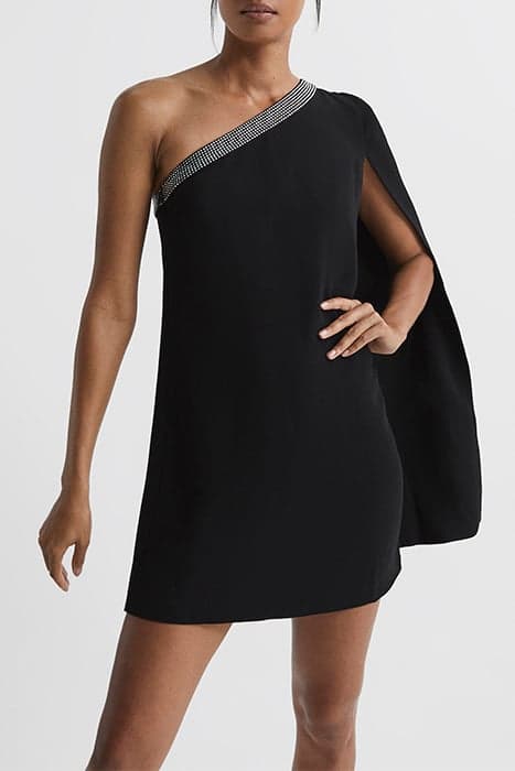 MARLENE-ONE SHOULDER EMB BLACK by Reiss