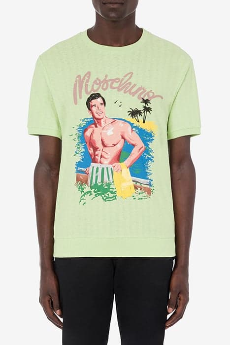 HAWAIIAN PRINT JACQUARD JERSEY T-SHIRT GREEN by Moschino