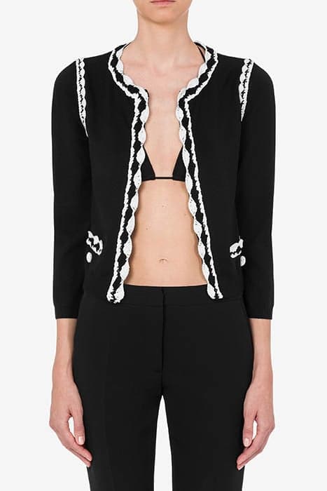 CROCHET DETAILS WOOL CARDIGAN BLACK by Moschino