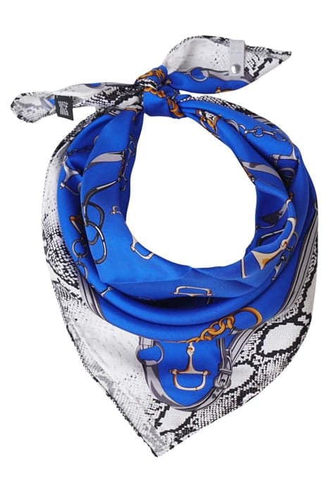 SILK SCARF SQUARED BLUE HORSEBITS BLUE by Mucho Gusto