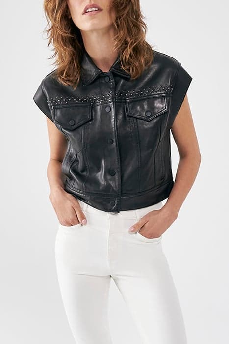 BLACK STUDDED CHROMEFREE LEATHER SLEEVELESS JACKET BLACK by IKKS