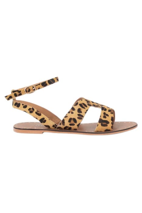 LEOPARD PRINT PONY-LOOK LEATHER SANDALS FAWN by ICODE