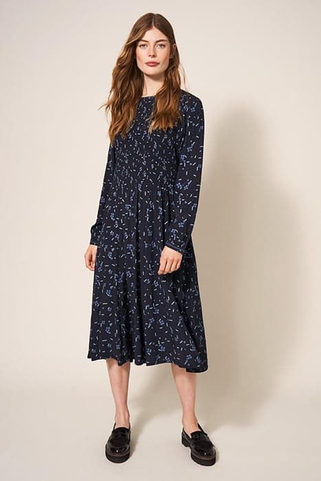 ANETH ECO VERO SHIRRED DRESS BLACK PRINT by White Stuff