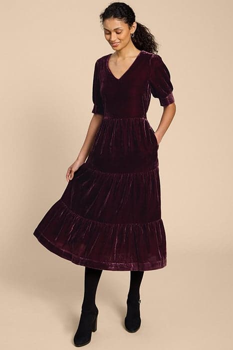 AYRA VELVET DRESS DARK PLUM by White Stuff