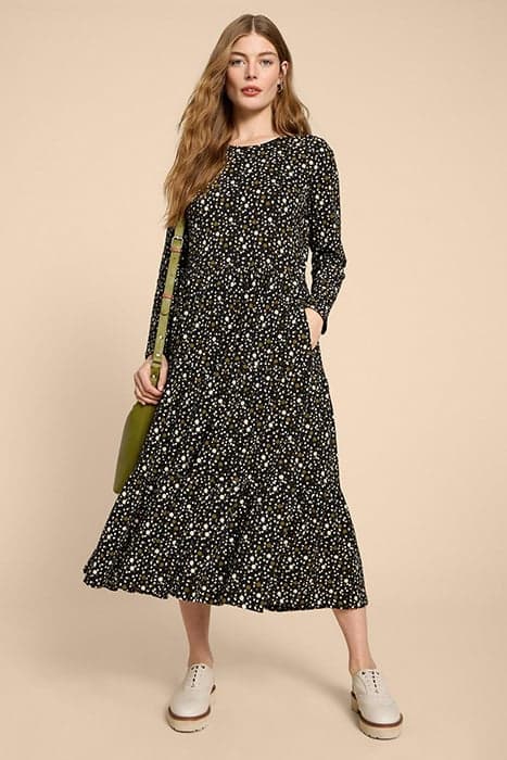 POPPY JERSEY MIDI DRESS BLACK MULTI by White Stuff