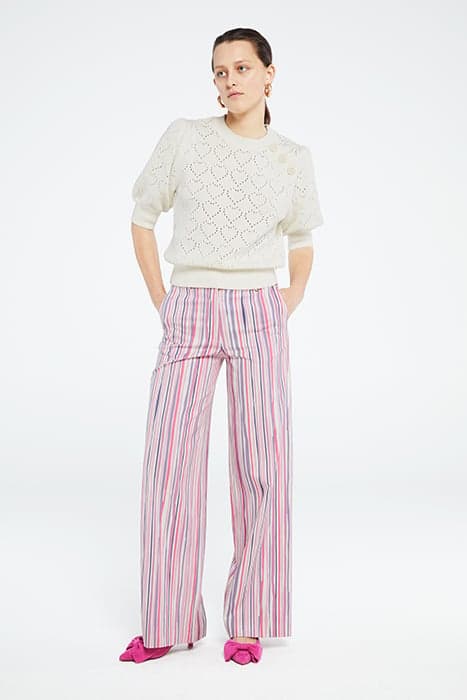 CITY WIDE STRIPE TROUSERS CREAM WHITE/PINK CAN by Fabienne Chapot