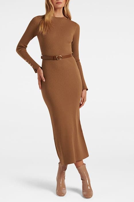 HANNAH BELTED MIDI KNIT DRESS PONYSKIN by Forever New