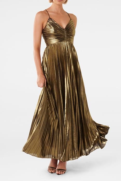 GABRIELLA METALLIC PLEATED MAXI GOLD by Forever New