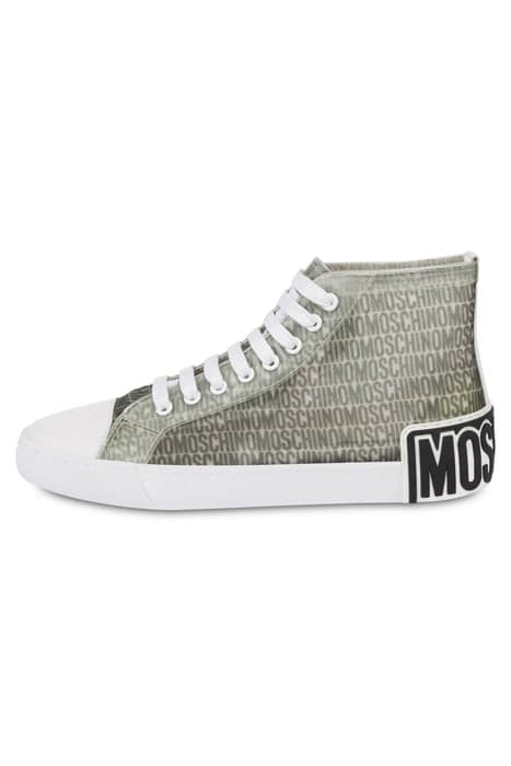 HIGH SNEAKERS IN ALLOVER LOGO MESH WHITE by Moschino