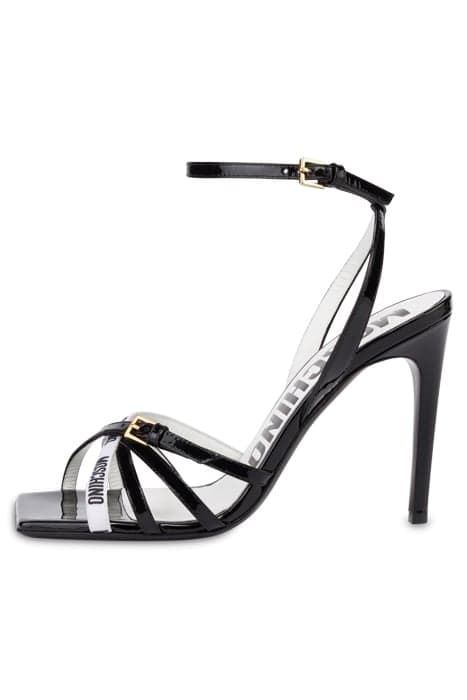 LOGO TAPE PATENT LEATHER SANDALS BLACK by Moschino