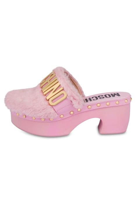 LETTERING LOGO SOFT FABRIC MULES PINK by Moschino