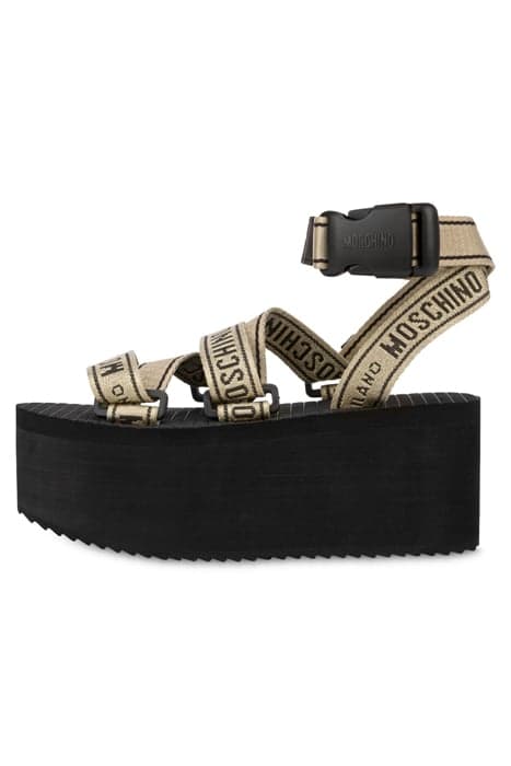 LOGO TAPE WEDGE SANDALS GOLD by Moschino