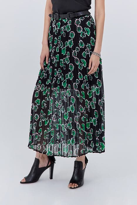 BLACK XL FLORAL PRINT LONG PLEATED SKIRT by IKKS