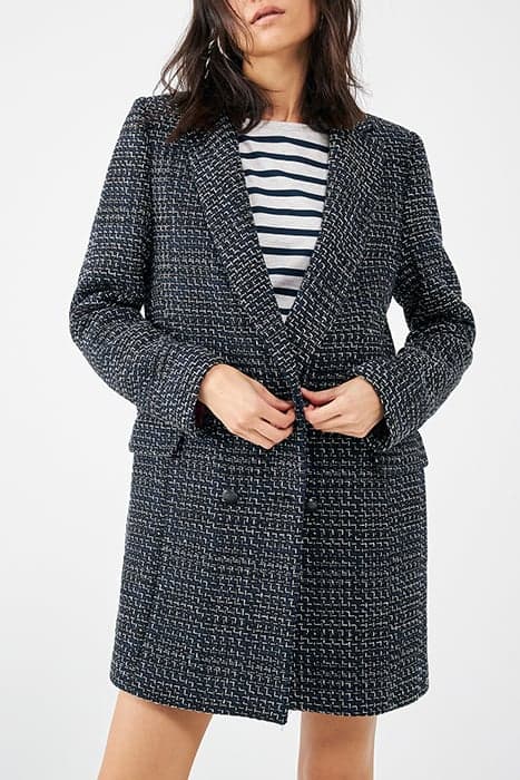 NAVY SEMI-PLAIN COTTON BLEND MID-LENGTH COAT by IKKS