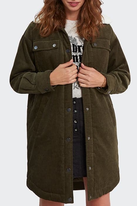 KHAKI CORDUROY COAT WITH DETACHABLE SHERPA COLLAR by ICODE