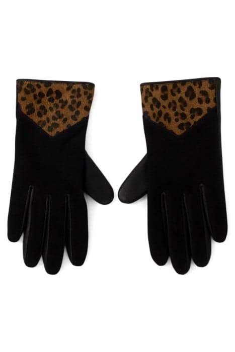 BLACK LEATHER GLOVES WITH LEOPARD MOTIF by ICODE