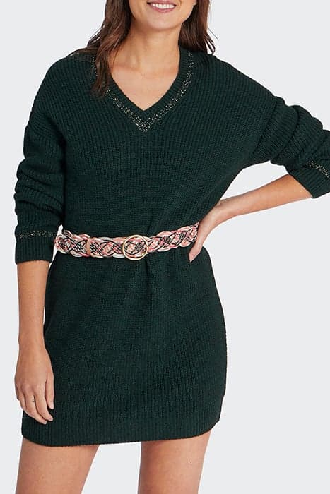 IMPERIAL GREEN LUREX KNIT V-NECKLINE DRESS by ICODE