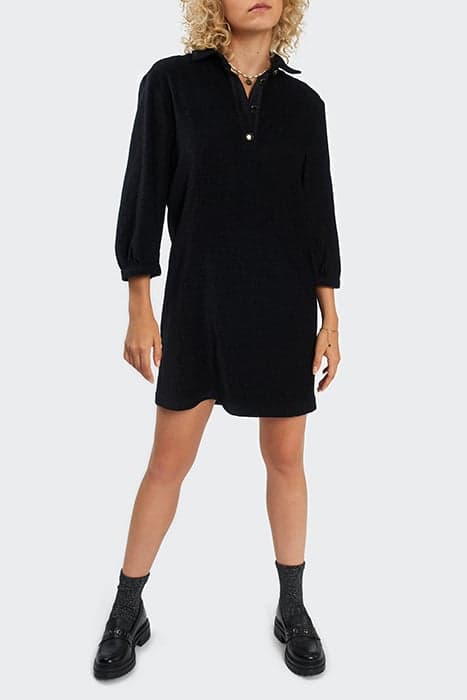 BLACK TEXTURED VELVET DRESS by ICODE