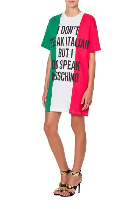 ITALIAN SLOGAN JERSEY DRESS MULTICOLOR by Moschino