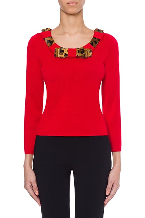 LEOPARD PRINT DETAILS WOOL SWEATER RED by Moschino