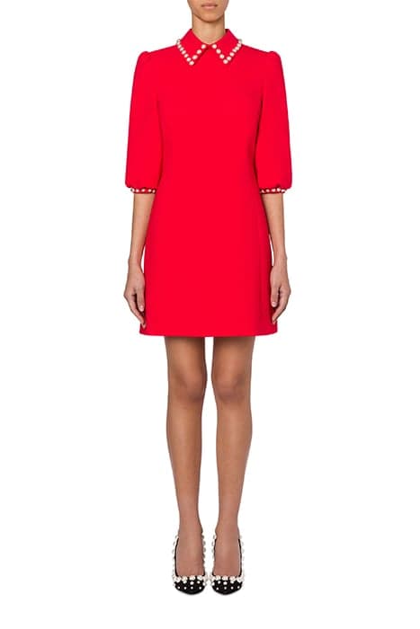 STRETCH CADY DRESS WITH PEARLS RED by Moschino