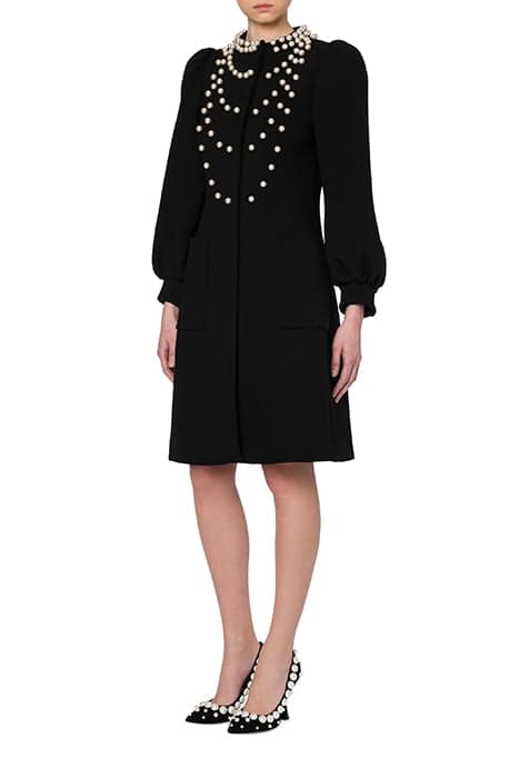 WOOL CREPE COAT WITH PEARLS BLACK by Moschino