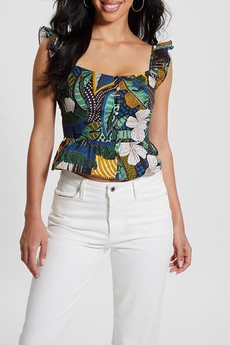 SL CARINE PEPLUM TOP TROPICAL TRAVELER by Marciano by Guess