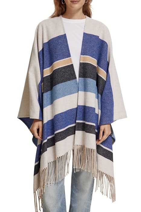 WOOL BLEND STRIPED PONCHO BLUE BOLD STRIPE by Scotch & Soda